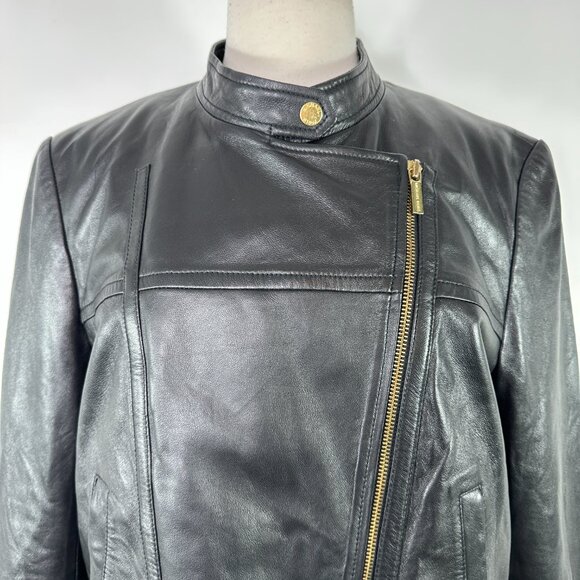 NWT Michael Kors Black Lamb Leather Moto Jacket Women's Size XL - Picture 3 of 16
